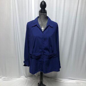 East 5th Blouse Womens Size 2X Blue Polka Dots Strips Buttons Gathered Shirt